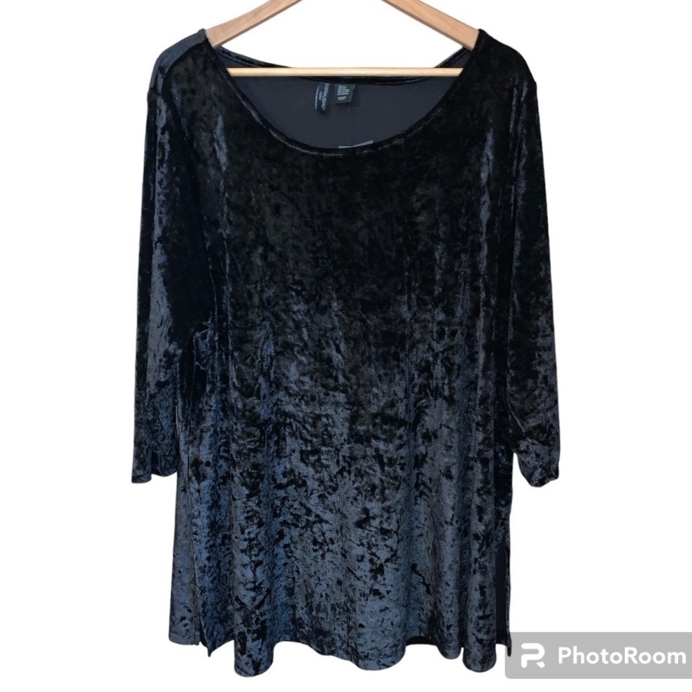 NWT Cynthia Rowley 2X luxe tee velvet blouse black 3/4 sleeves plus size office